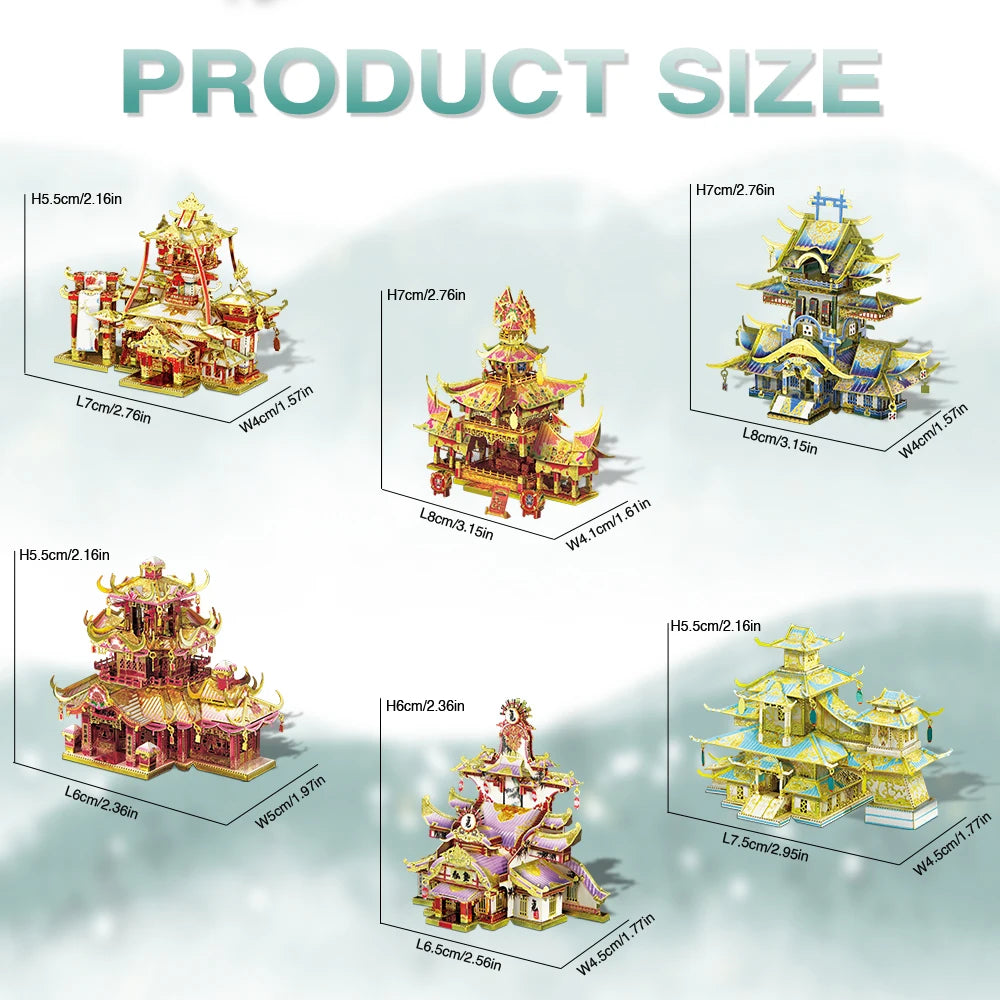 Piececool 3D Metal Puzzles Chinese Ancient Buildings Assembly Model Kit Brain Teaser Jigsaw Toy for Home Decoration