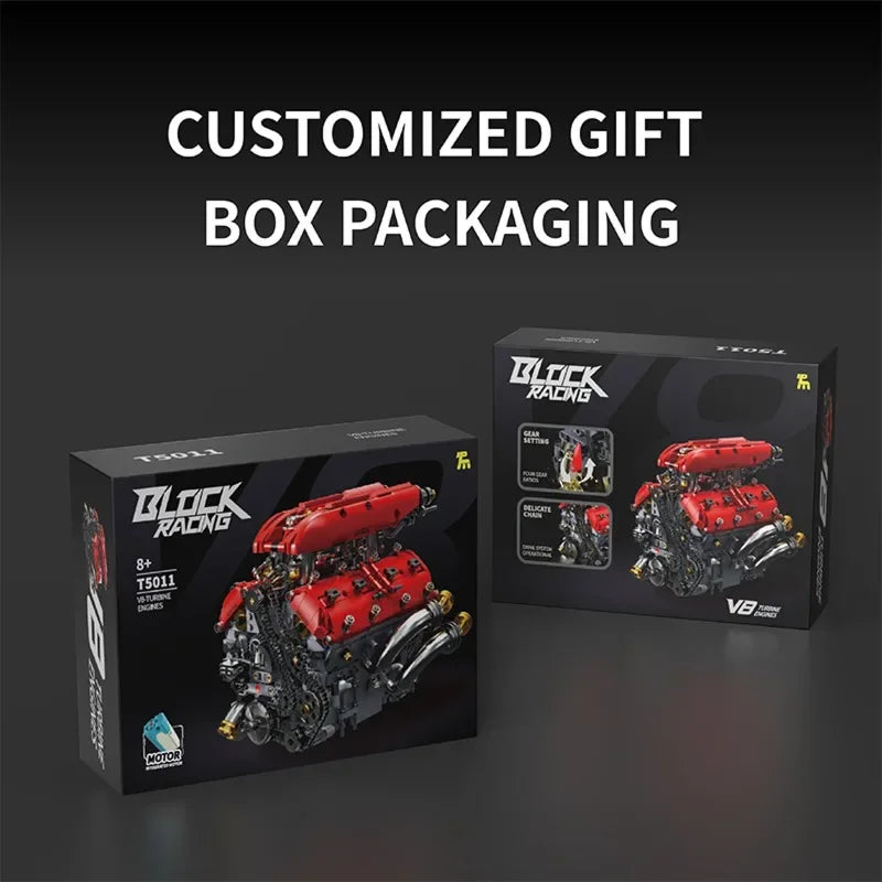T5011 V8 Turbo Engine Model Electric Motorized 1370PCS Building Kit Sports Car Blocks Teens Adults DIY