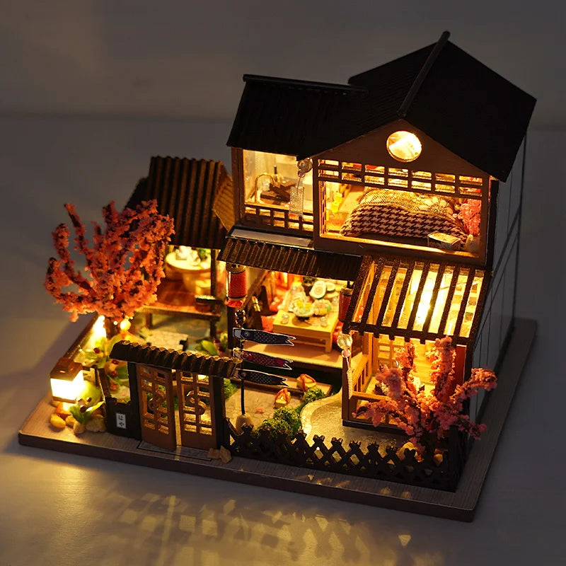 Cutebee DIY DollHouse Japanese Style Villa Kit Wooden Miniature Doll Houses for Children Birthday Gift