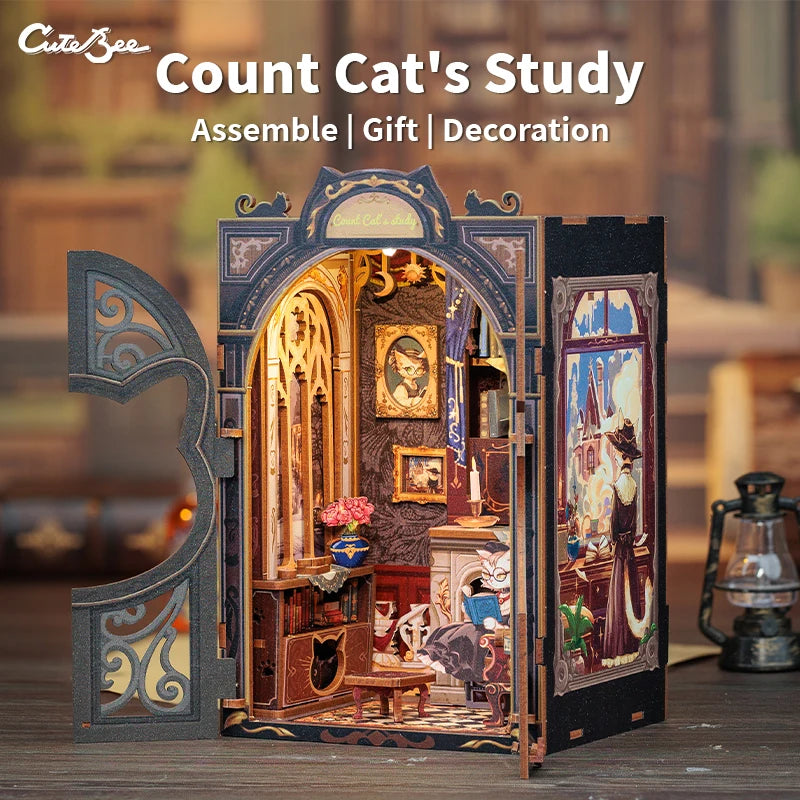 Cutebee Diy Mini Wooden Dollhouse Doll House  With Furniture Light Casa Miniature Owl Bookstore For Toys Birthday Gifts