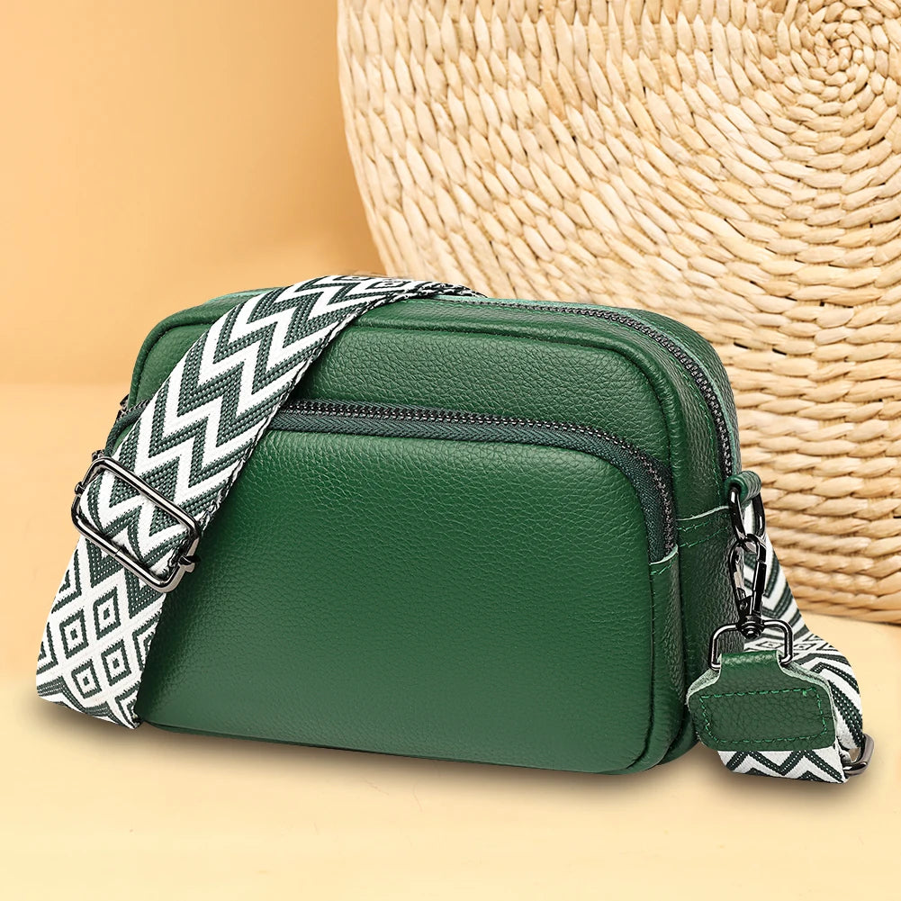 Genuine Leather Women Shoulder Bag Wide Strap Solid Color Crossbody Bags Luxury Design Handbags Mobile Phone Bag bolsa feminina