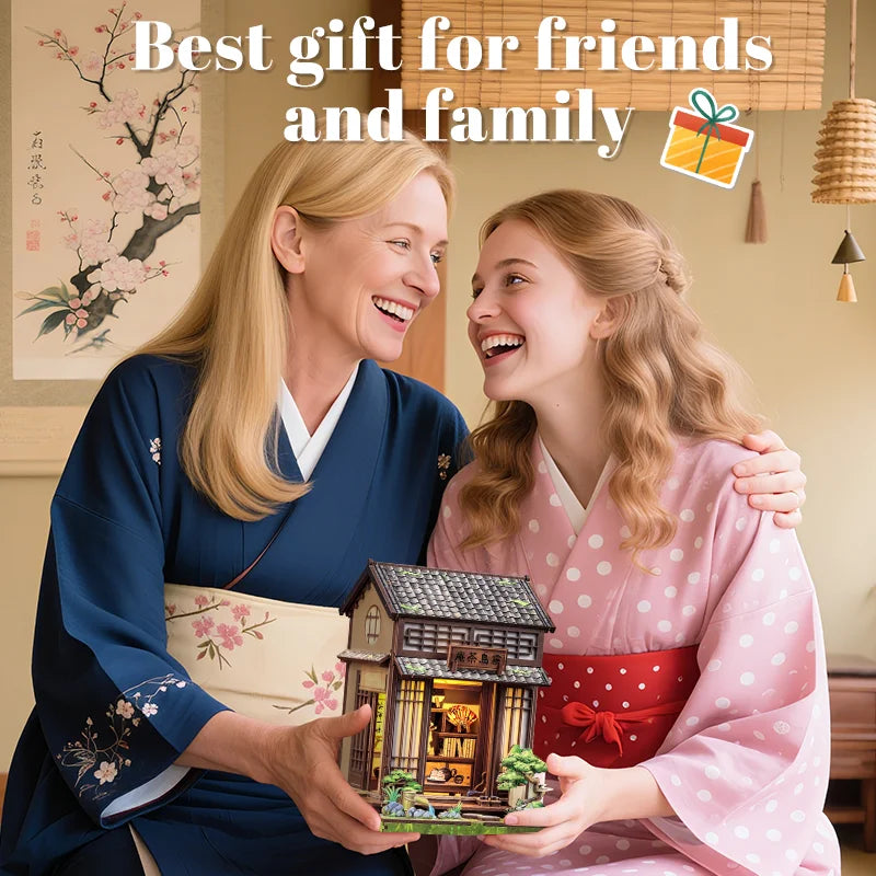 CUTEBEE Book Nook Miniature Building Kits Dollhouse DIY Wooden Mini Doll House for Party Birthday Gift Kirishima Cha-an