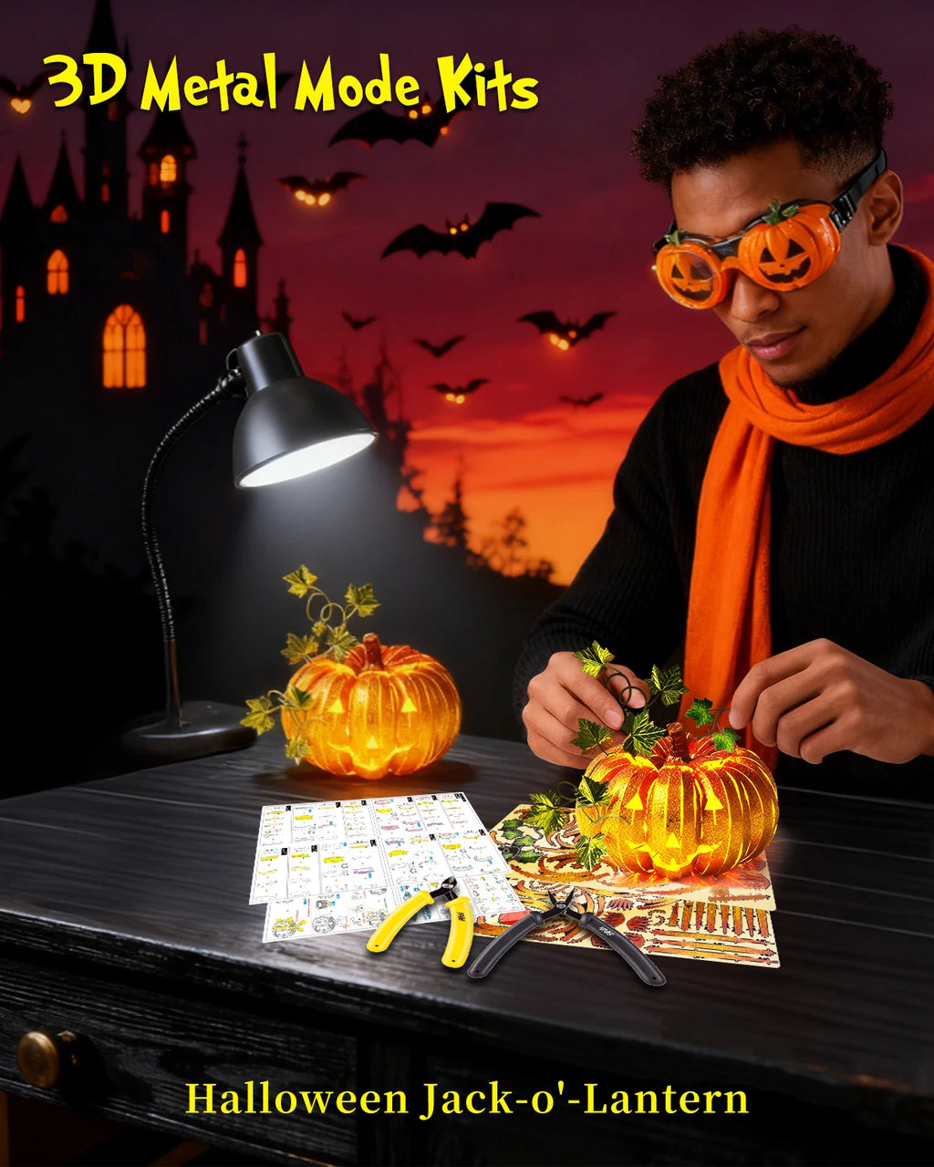 Piececool 3D Metal Model Kits Jack-O'-Lantern 3D Metal Puzzles DIY Jigsaw Creative Craft for Halloween Gifts
