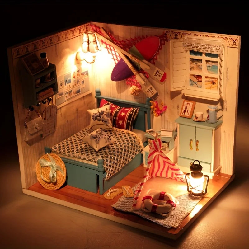 1pc,Diy Wooden Doll House,Assembly Model Kit,3d Puzzle, Birthday Christmas Gifts for teenagers and adults,Home Decor Micro Model