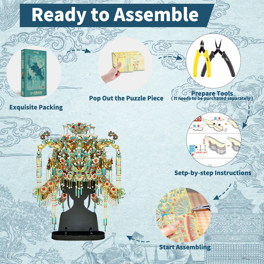 Piececool Kingfisher Phoneix Tiara Assembly Model Kits Chinese Phoenix Coronet DIY Set for Home Collection