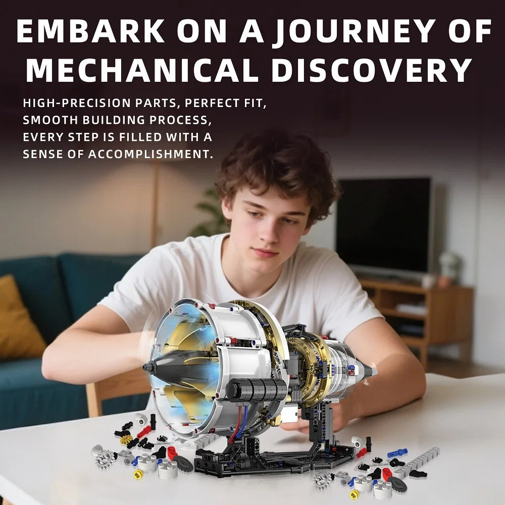 K96208 Aerospace Turbofan Engine Building Block Model Kit App Programming with Light Kit Brick Collection Ornaments Adult Gift