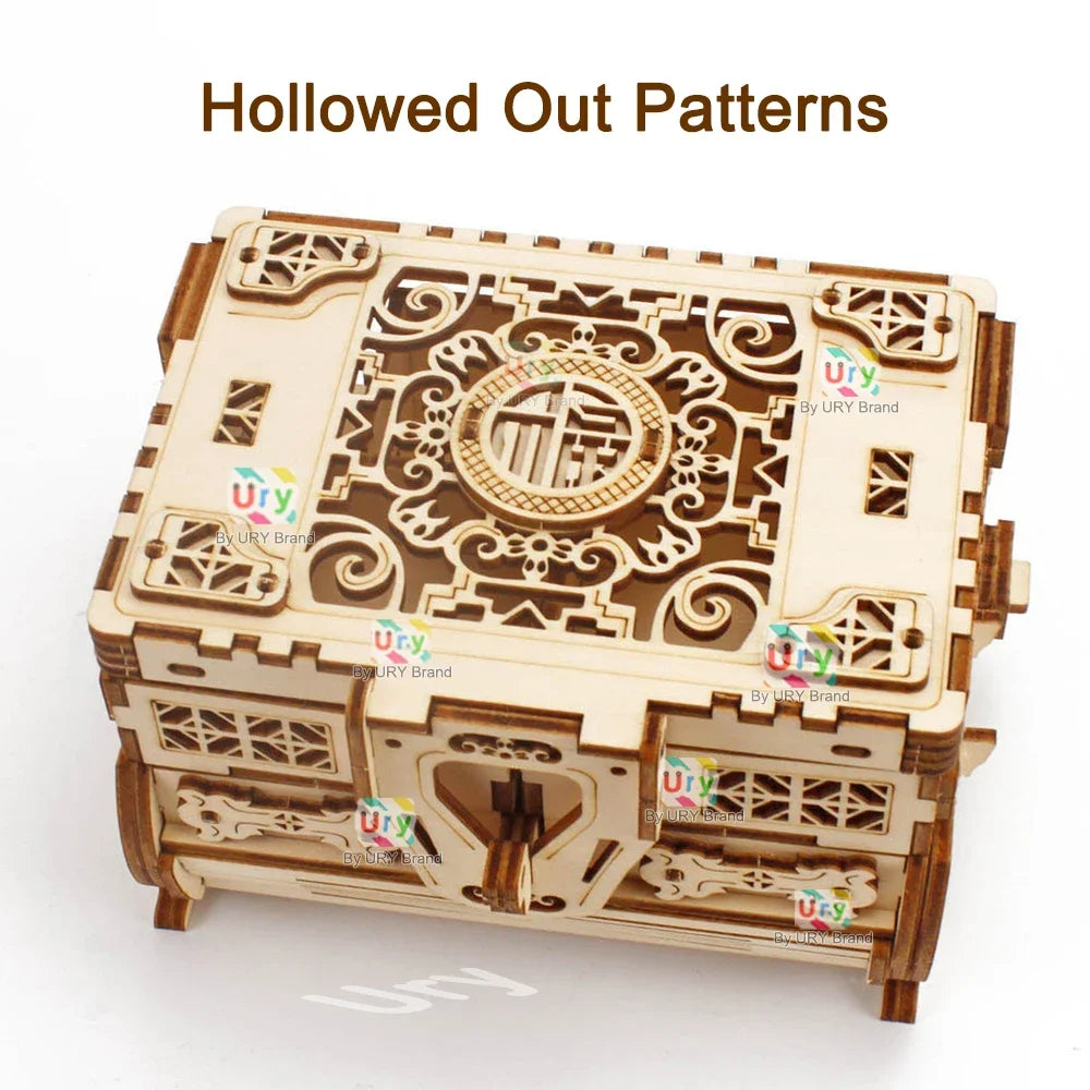 URY 3D Wooden Puzzle Mini Antique Treasure Box Dressing Case DIY Game Advanced Assembly Model Toys Creative Gift for Lady Girls