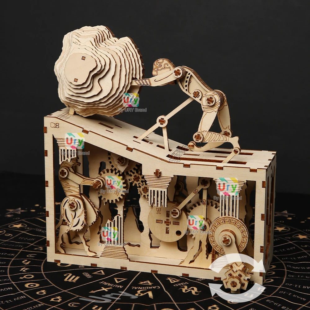 Ury 3D Wooden Puzzle Sisyphus Ancient Greek Mythological Stories Mechanical Gear Model Assembly Educational Toys Gift for Kids
