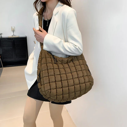 Quilted Bubbles Shoulder Bags Women Large Capacity Sling Bag Puffer Padded Fashion Satchel Bag Casual Solis Color Crossbody Bags