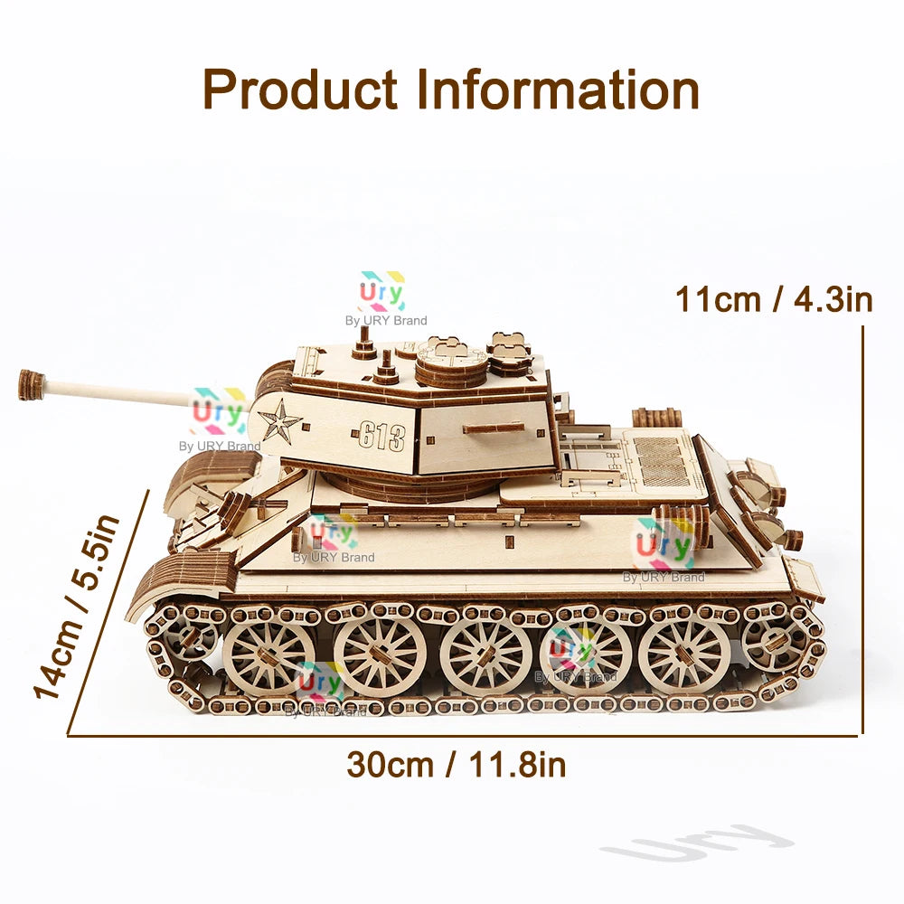 Ury 3D Wooden Puzzle WW2 Military Challenger Main Battle Tank MBT Assemble Model DIY Kits Toy Desk Decoration Gifts for Kids Boy