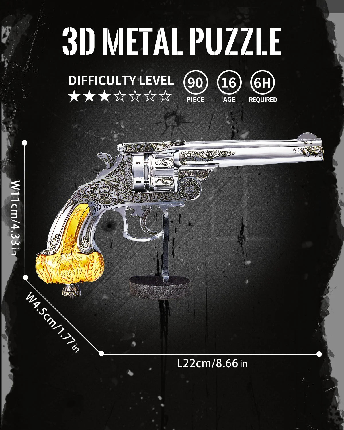 Piececool 3D Metal Puzzles Revolver Assembly Model Kits Jigsaw DIY Crafts for Brain Teaser Hobbies for Family Time