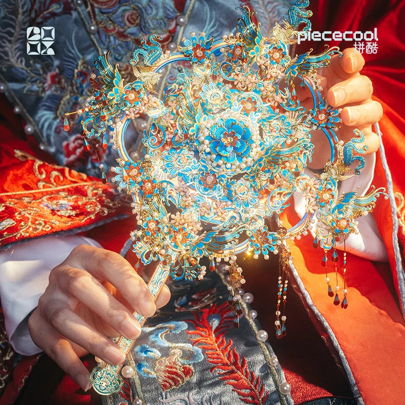 Piececool 3D Metal Model Kits Puzzles Kingfisher Fan Chinese Style Model Building Kits Assembly Jigsaw DIY for New Year Gifts