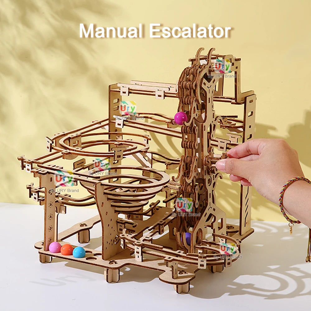3D Wooden Puzzle Mechanical Track DIY Science Physics Maze Ball Model Kits Assembly Toy For Teens Adult Kids Birthday Xmas Gift