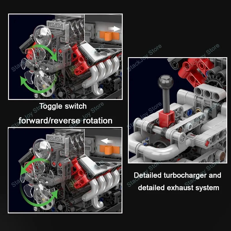 MOULD KING Engine Model Professional Building Blocks Sets V12 V8 W12 Turbojet Radial 739-1214PCS Technical Parts MOC DIY Toy