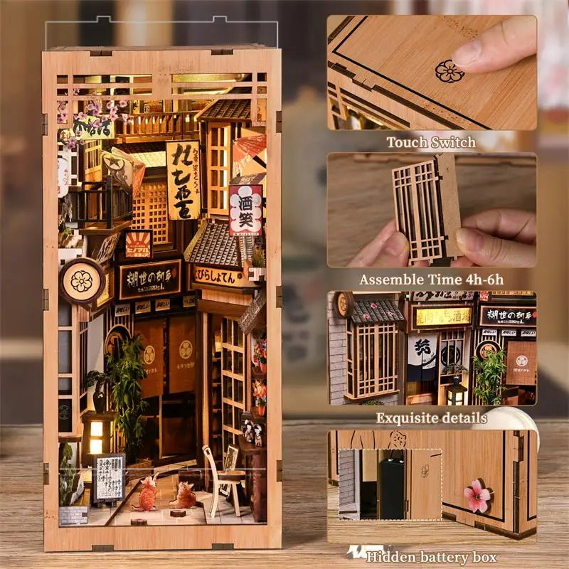 Cat's Alley DIY Miniature House - 3D Wooden Book Nook Kit, Hand-Assembled Bookend & Home Decor, Christmas and Black Friday