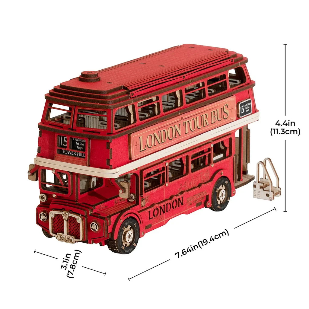 Robotime Rolife London Tour Bus City Sightseeing Car Model Best Gifts Present for Kids Building Block Kits 3D Wooden Puzzle