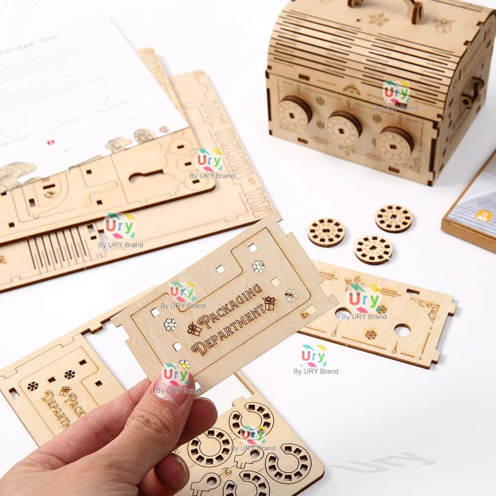 URY 3D Wooden Puzzle Storage Box Password Treasure Box Lockbox DIY Advanced Hand Assembly Decoration Gift for Kids Girls Adult