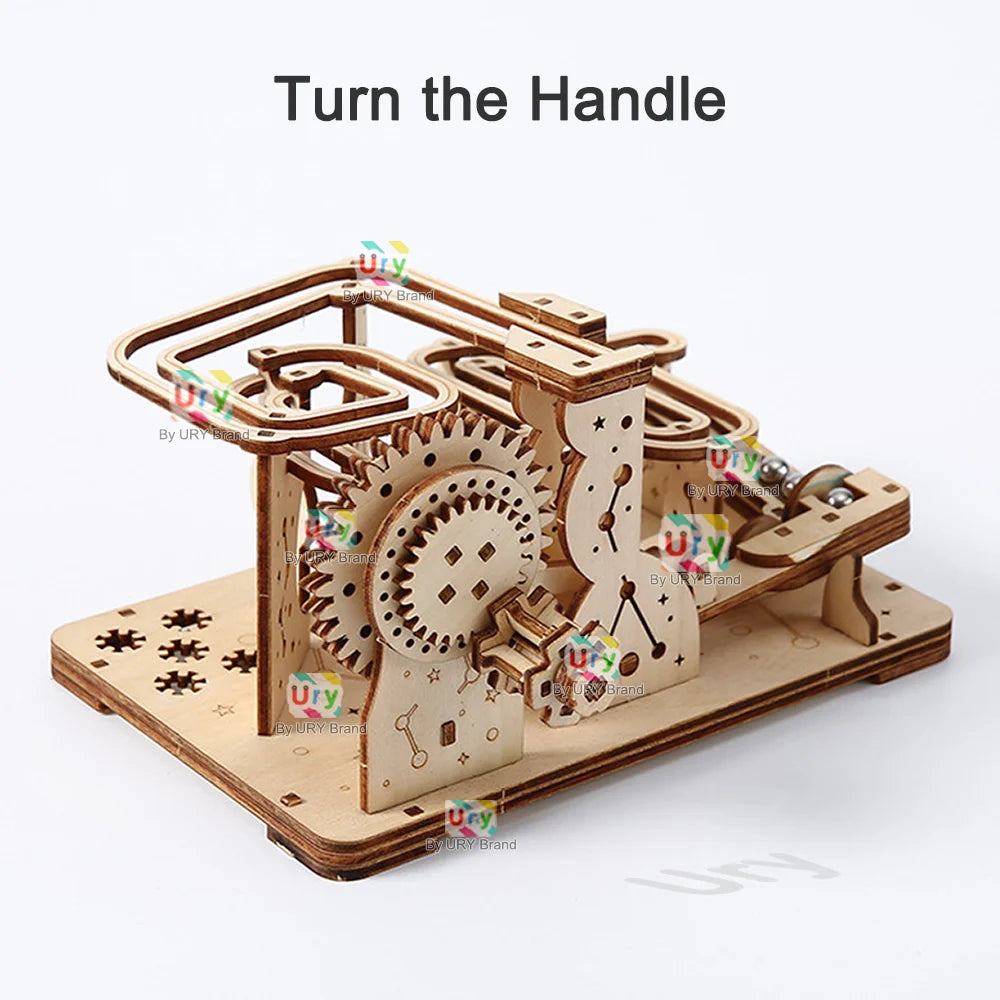 Ury 3D Wooden Puzzles Catapult Track Device Marble Run Set Mechanical Manual Model Science Maze Ball Assembly Toy Gift for Teens