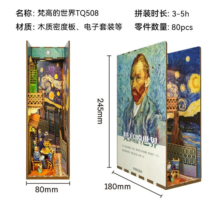 Tonecheer Alice in Wonderland Book Nook Dollhouse DIY Diorama Model Kit 3D Wooden Puzzle Wooden Bookend Decoration Birthday Gift