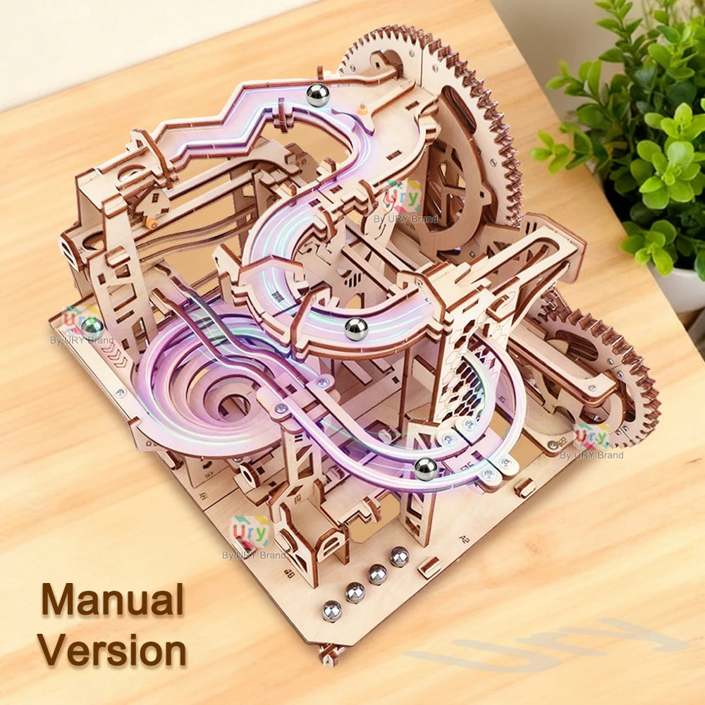 Ury 3D Wooden Puzzle Marble Run Set Track Device Mechanical Manual Model Science High Difficulty Maze Ball Assembly Toy for Boys