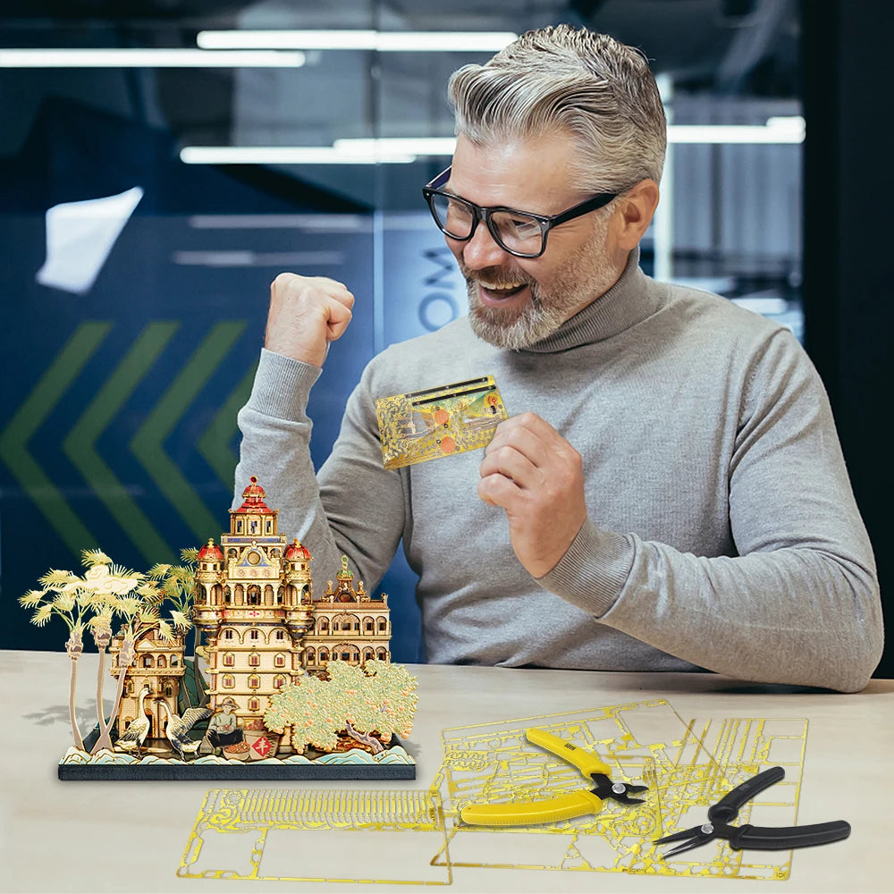 Piececool 3D Models Building Kit Qiaosheng Castle Metal Puzzles Assembly Construction DIY Set Brain Teaser Jigsaw for Collection