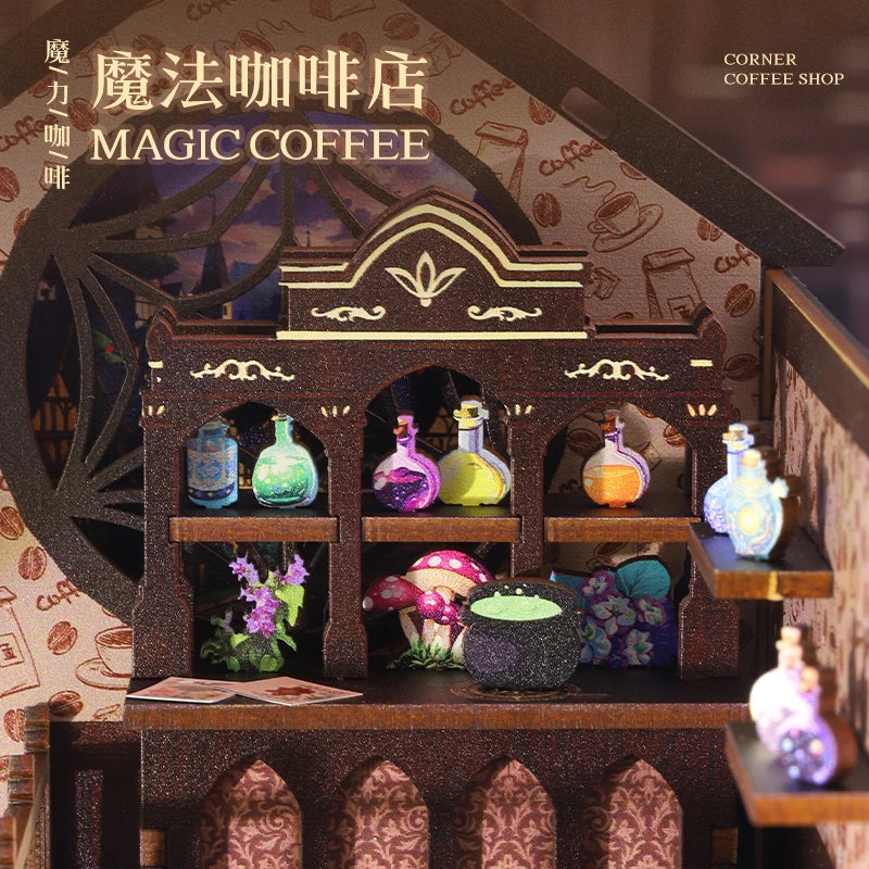 Magical Coffee DIY Book Nook Kit - 3D Miniature House Model, Creative Bookshelf Decor Gift Black Friday
