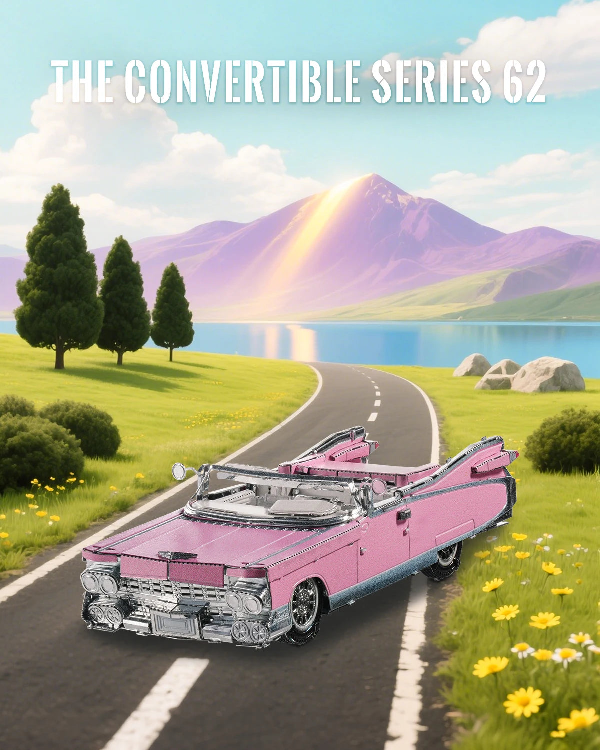 Piececool 3d Metal Model Kits Classic Pink Cabriolet Fridge Magnet