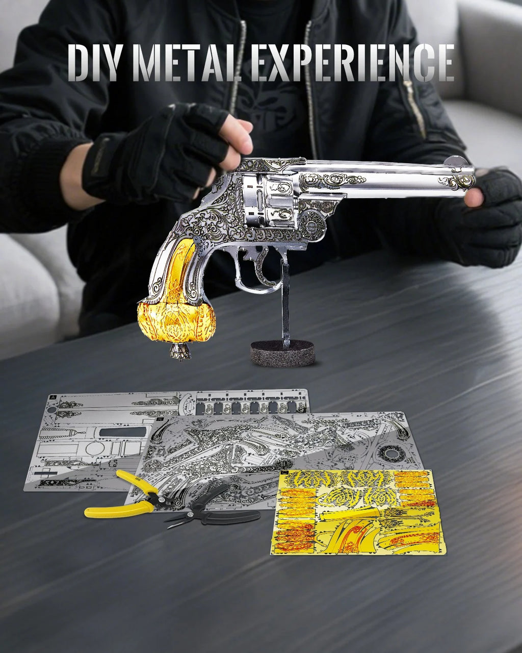 Piececool 3D Metal Puzzles Revolver Assembly Model Kits Jigsaw DIY Crafts for Brain Teaser Hobbies for Family Time