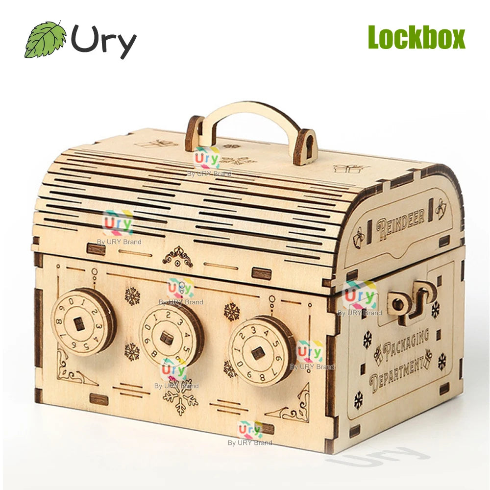 URY 3D Wooden Puzzle Storage Box Password Treasure Box Lockbox DIY Advanced Hand Assembly Decoration Gift for Kids Girls Adult