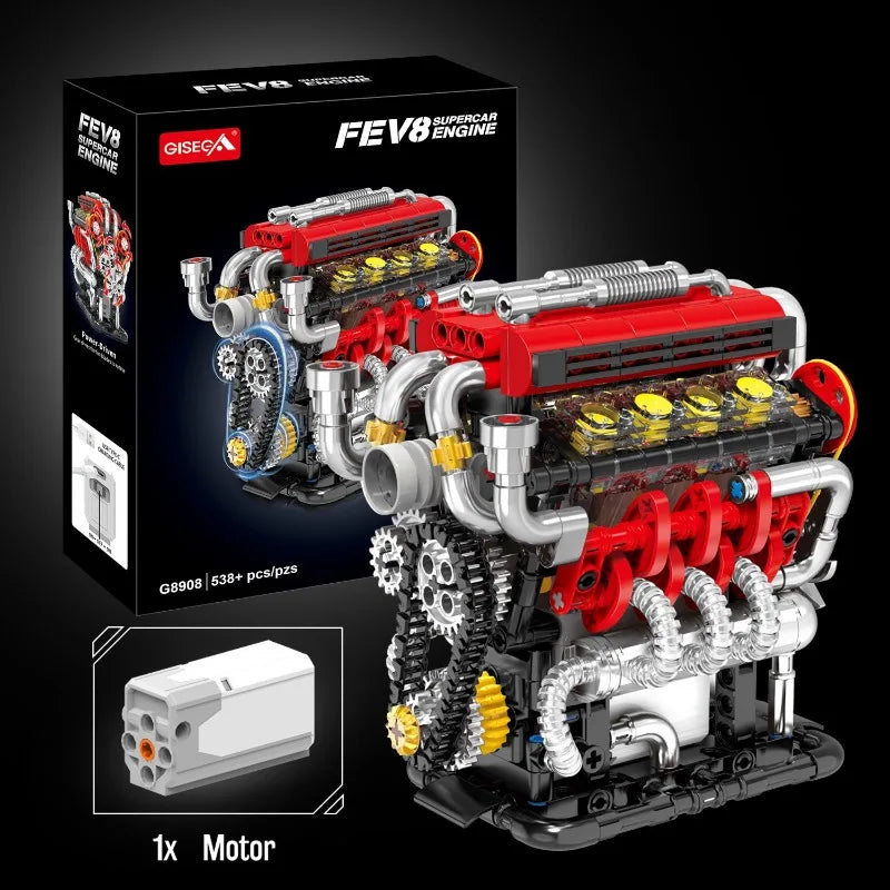 FE Japanese V8 Engine Building Block Model Kit 500+ Bricks Classic Car Engine Electric USB Charging Version Adult Holiday Gift