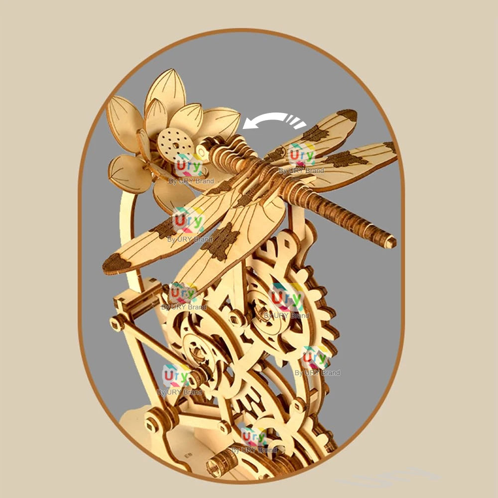 URY 3D Wooden Puzzle Mechanical Dragonfly Honey Harvesting DIY Insect Game Advanced Assembly Model Toys Creative Gift for Kids