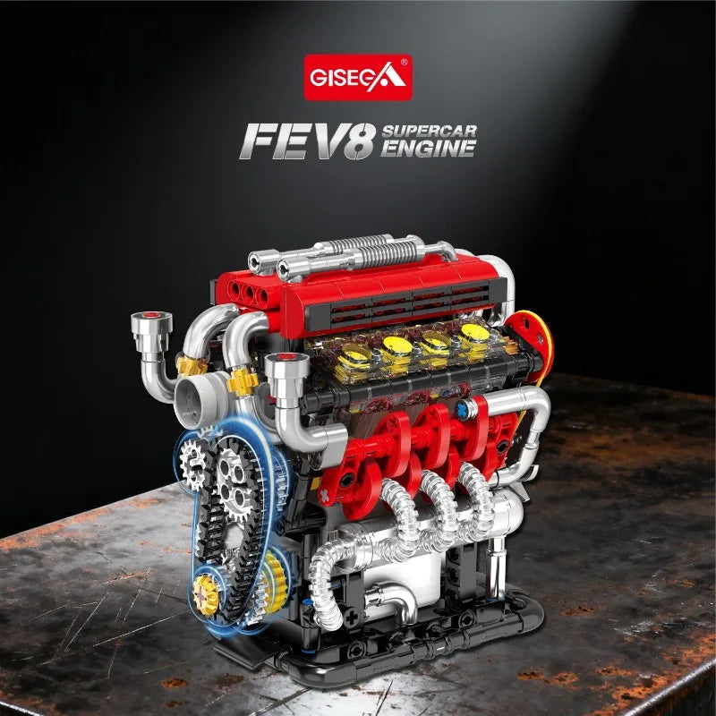 FE Japanese V8 Engine Building Block Model Kit 500+ Bricks Classic Car Engine Electric USB Charging Version Adult Holiday Gift