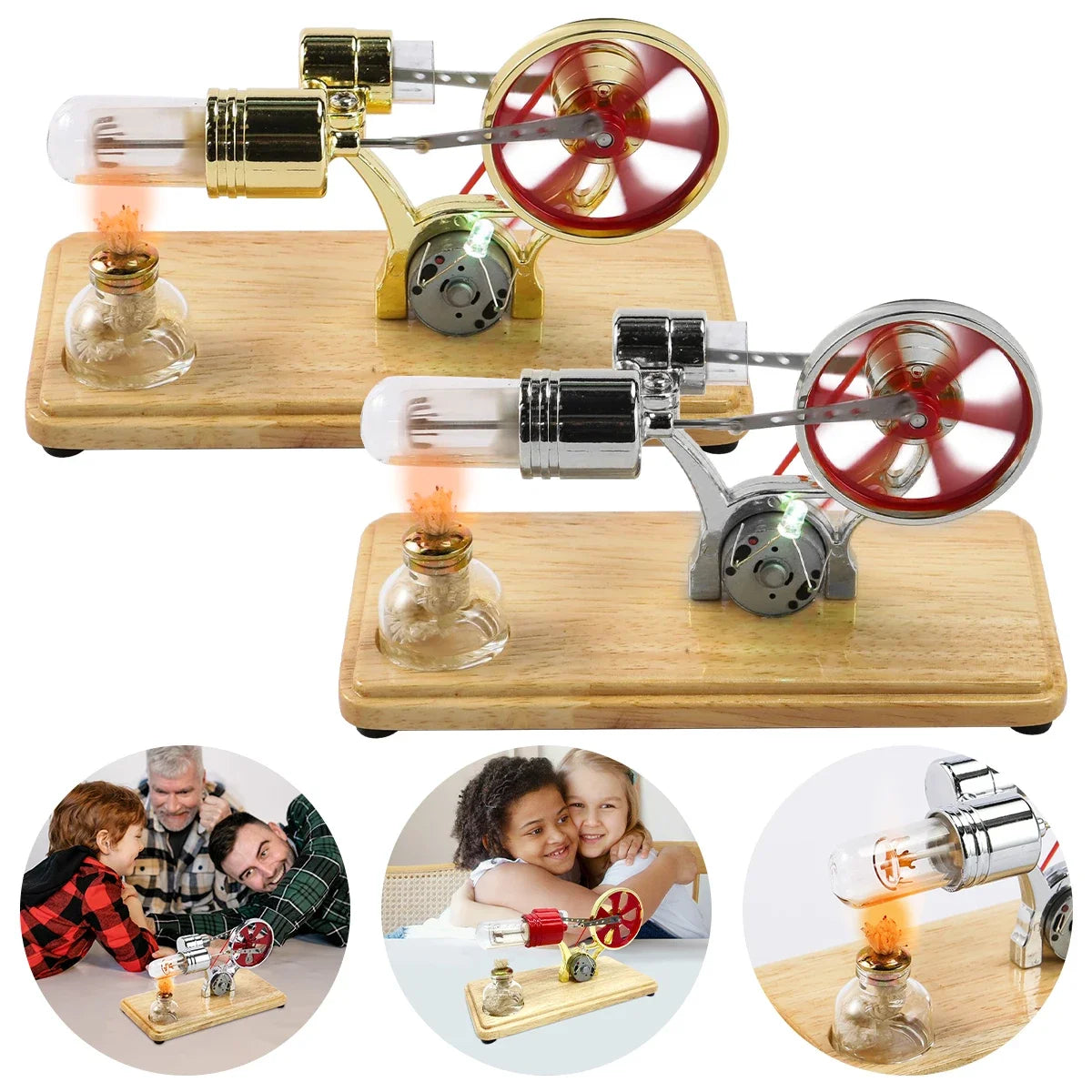 Steam Heat Electricity Power Generator with LED Light Educational Hot Air Engine Motor Model Learning Science Experiment Toys