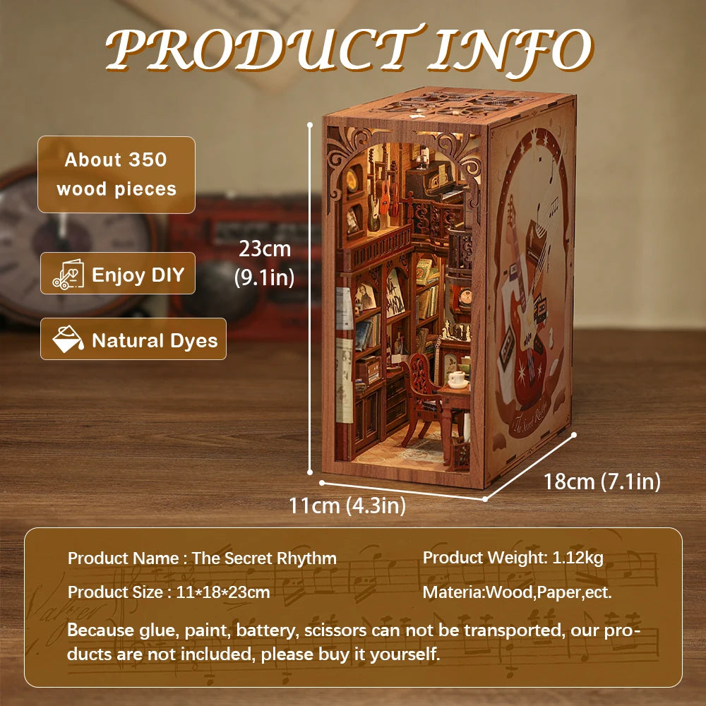 CUTEBEE DIY Book Nook Kit Miniature House Gift Ideas With Dust Cover Touch Light Secret Rhythm Craft Toys for Birthday Gift