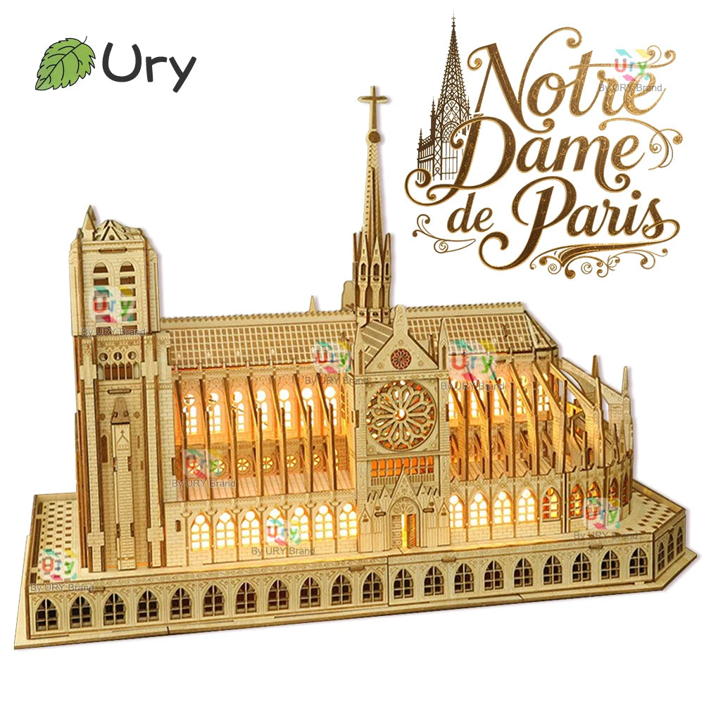 3D Wooden Puzzle Notre Dame Cathedral in Paris Royal Castle With Light Assembly Kits For Adult DIY Model Decoration for Gifts