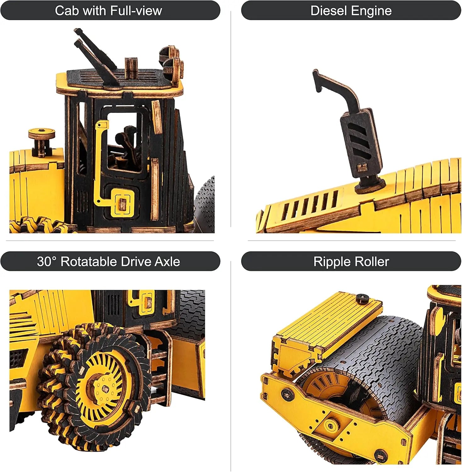 Robotime Rokr 3D Puzzles Wooden Model Car Kits Engineering Road Roller Model DIY Wooden Building Kits for Kids Gift for Birthday