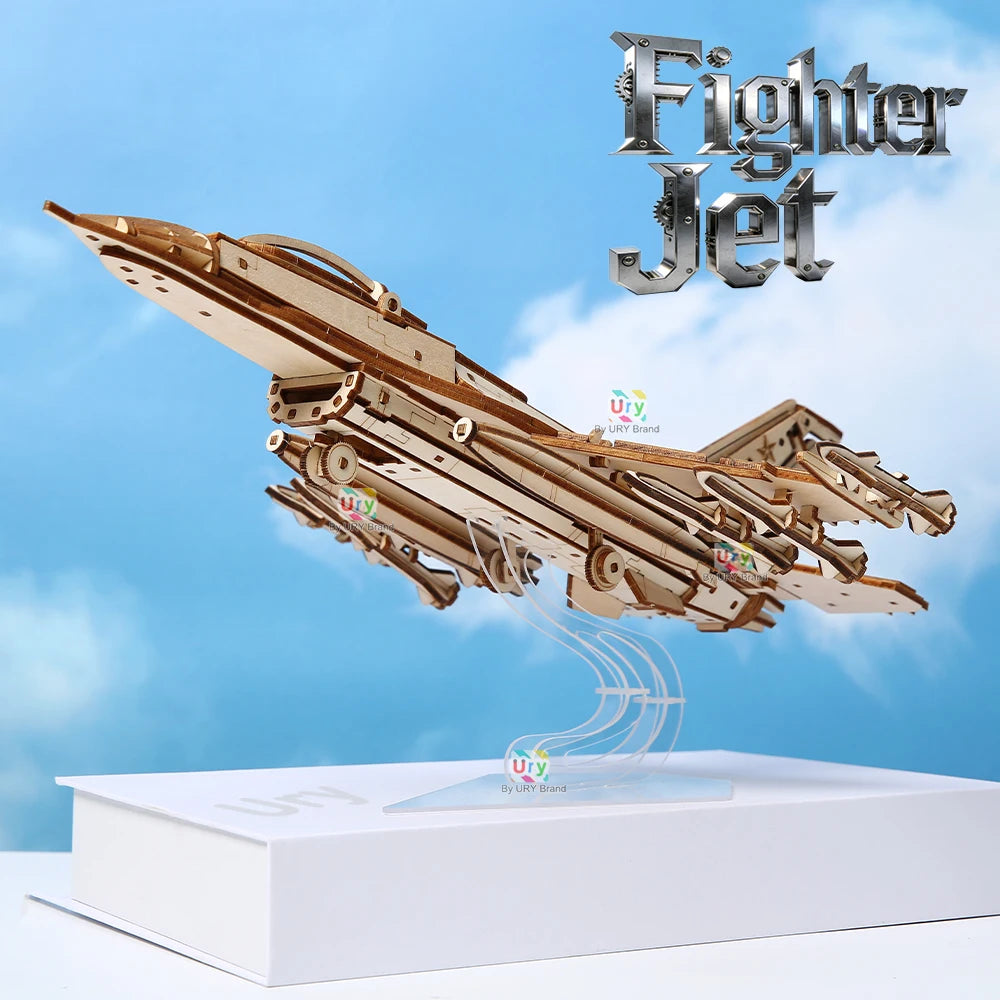 Ury 3D Wooden Puzzle WW2 Military Army Fighter Plane Jet Warcraft Assemble Model DIY Kits Toy Desk Decoration Gifts for Kids Boy