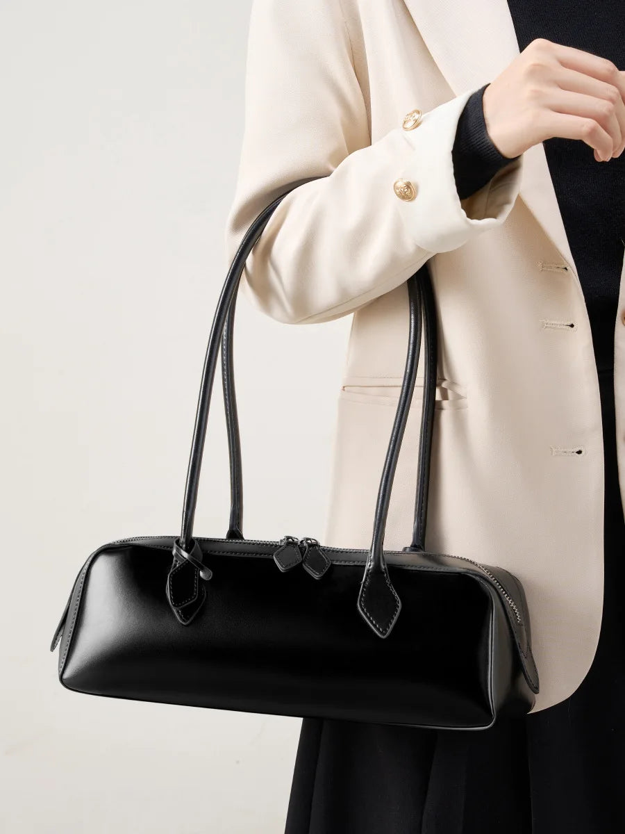 2025 New Genuine Leather Women's Shoulder Bag luxury Cowhide ladies handbag baguette bag female Commuter Shopping Underarm Bag