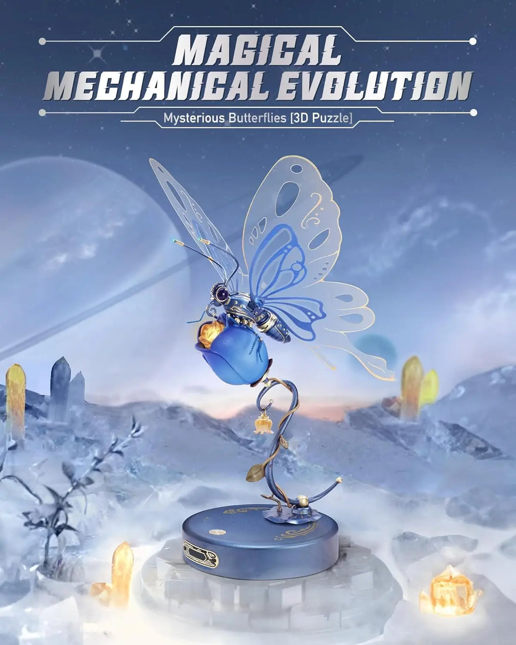 Robotime Rokr 3D Metal Puzzle Butterfly with LED Light of Industrial-style Building Block gift for Kids-MI05