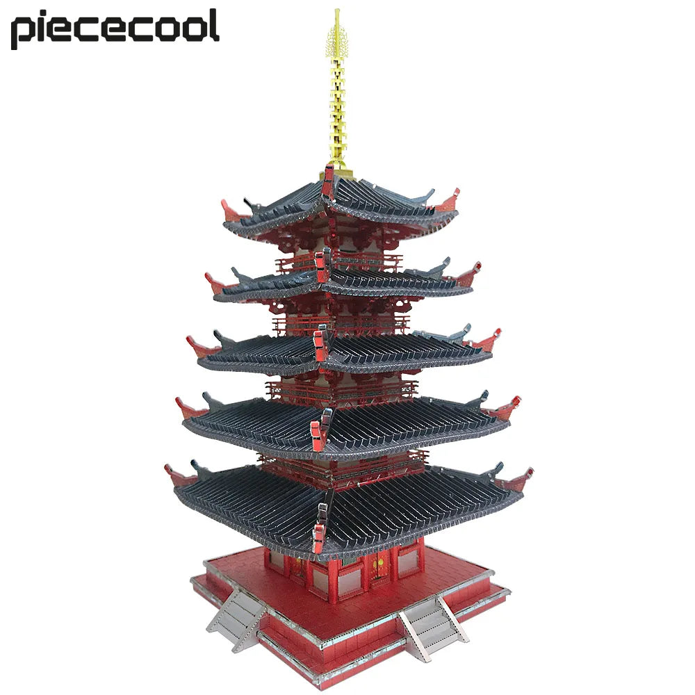 Piececool Puzzle 3D Metal Five-storied Pagoda Game Assembly Constructor Toy Model Building Kits Jigsaw Gift for Teen