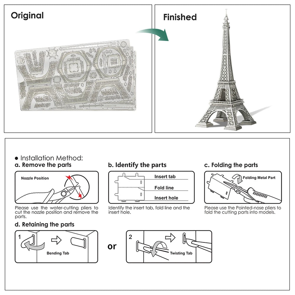 Piececool 3D Metal Puzzles Eiffel Tower 8.66inch Model Building Kits DIY Jigsaw Gifts for Teen(Height:22cm)