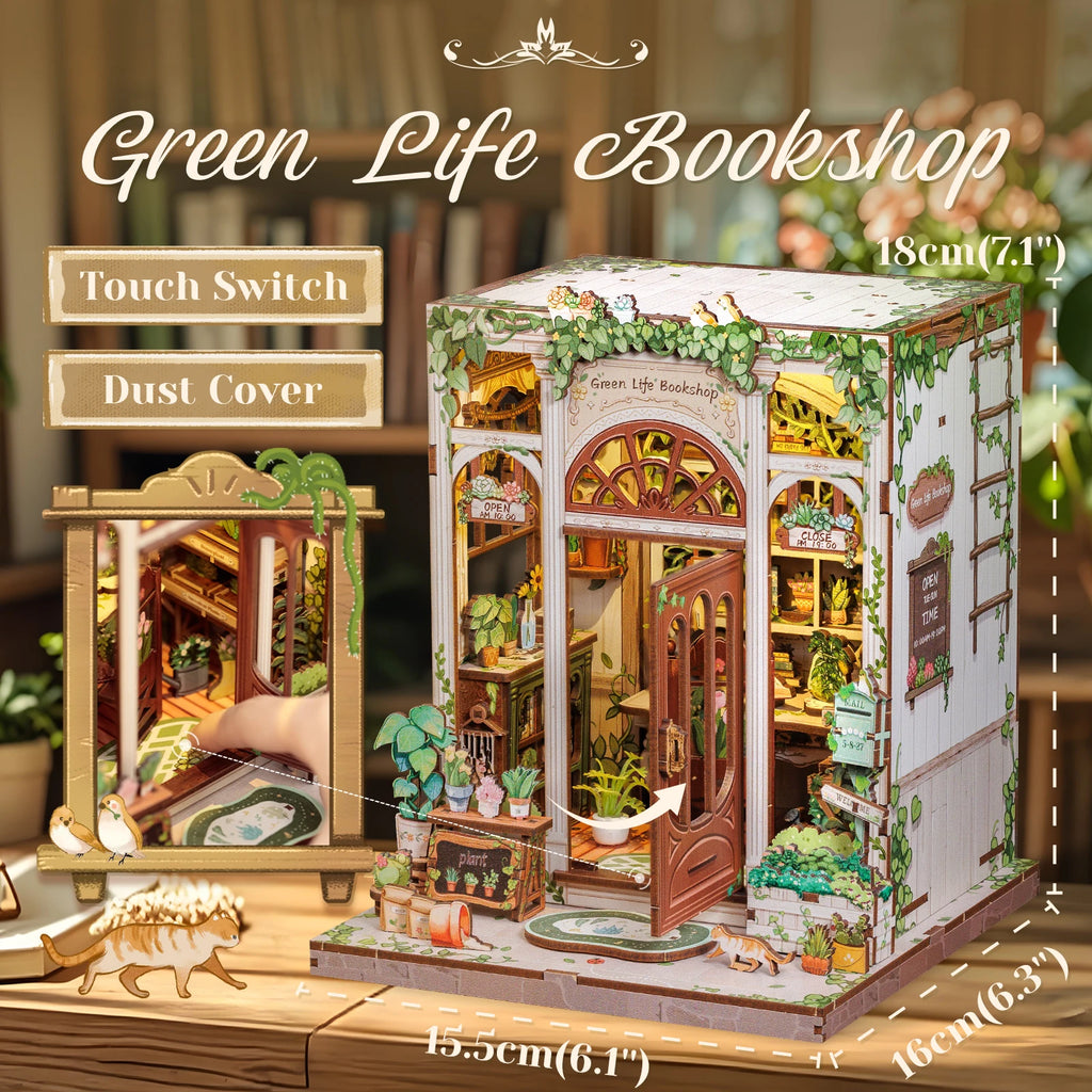 CUTEBEE Wooden Miniature House DIY Book Nook Kit 3D Magic Dollhouse Bookshelf Insert for Home Desk Decorative Display Gift Ideas