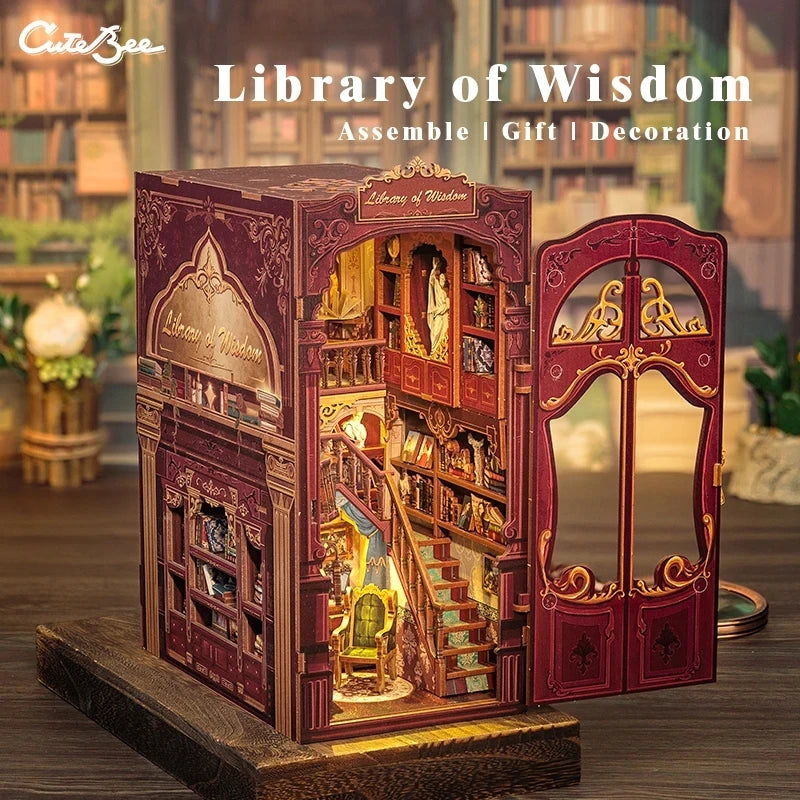 CUTEBEE Book Nook Kit DIY Doll House with LED Light Bookshelf Insert Eternal Bookstore Model Collection Series For Birthday Gift