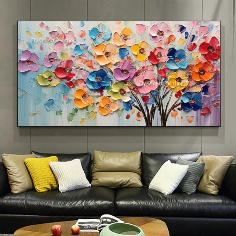 Handmade Abstract Knife 3D Gold Flower Pictures Home Decor Wall Art 100% Hand Painted Flowers Oil Painting on Canvas Paintings