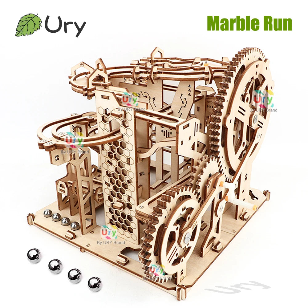 Ury 3D Wooden Puzzle Marble Run Set Track Device Mechanical Manual Model Science High Difficulty Maze Ball Assembly Toy for Boys