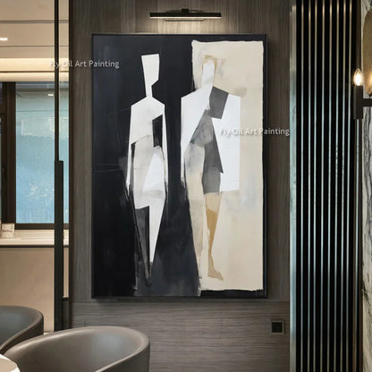 Abstract Modern People Oil Painting Black And White Abstract Canvas Painting Hand Painted Impression Wall Art For Home Decor