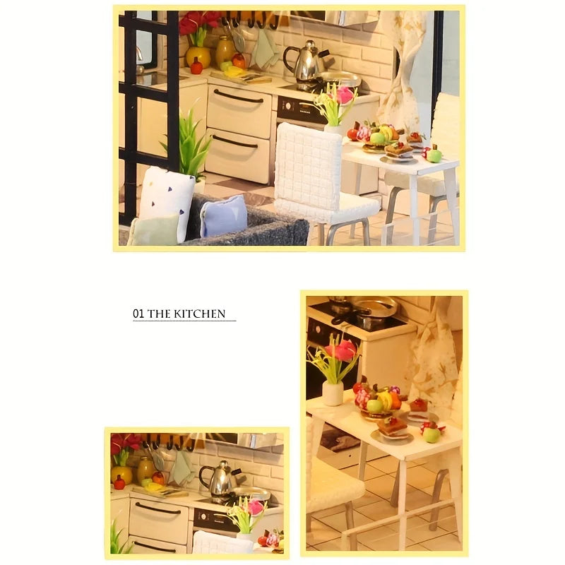 1pc,Diy Wooden Doll House,Assembly Model Kit,3d Puzzle, Birthday Christmas Gifts for teenagers and adults,Home Decor Micro Model