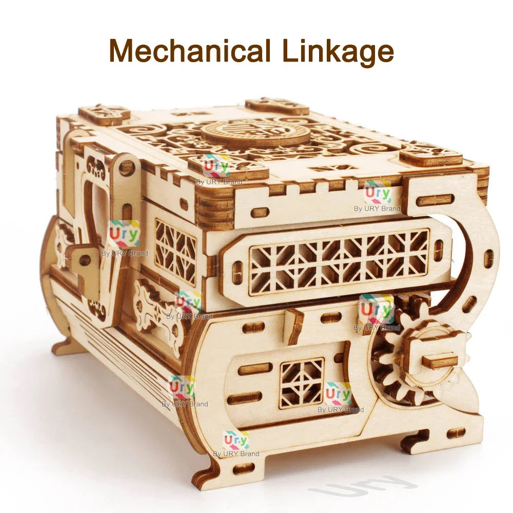 URY 3D Wooden Puzzle Mini Antique Treasure Box Dressing Case DIY Game Advanced Assembly Model Toys Creative Gift for Lady Girls