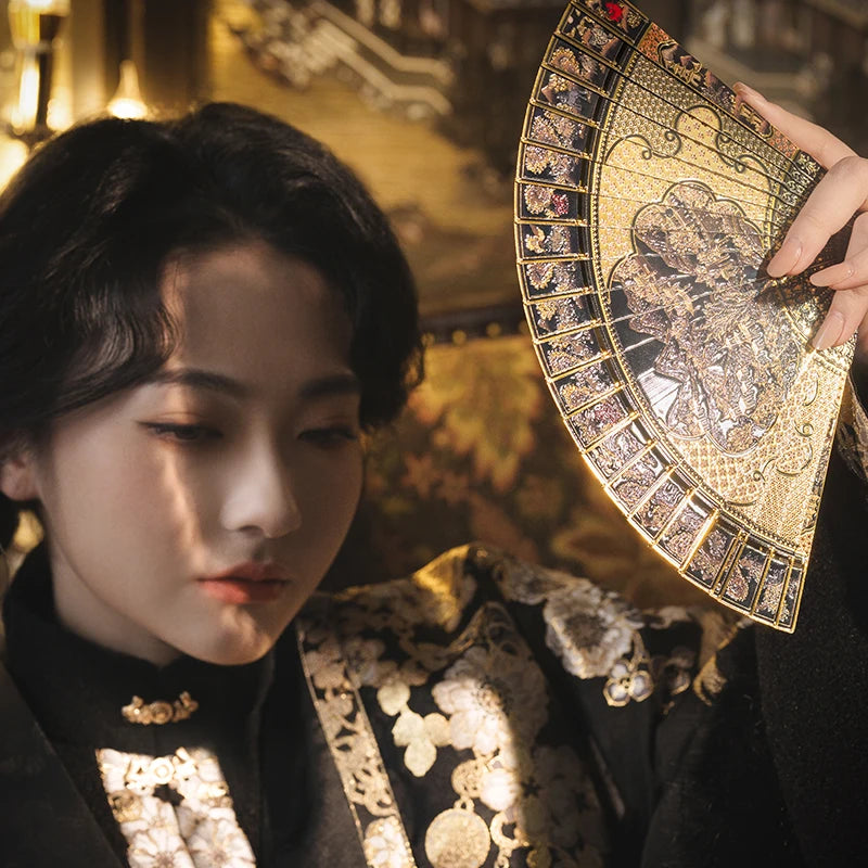 Piececool 3D Metal Model Kits Gold-painted Landscape Folding Fan 3D Metal Puzzles for Adult Creative Fan for Summer Gifts