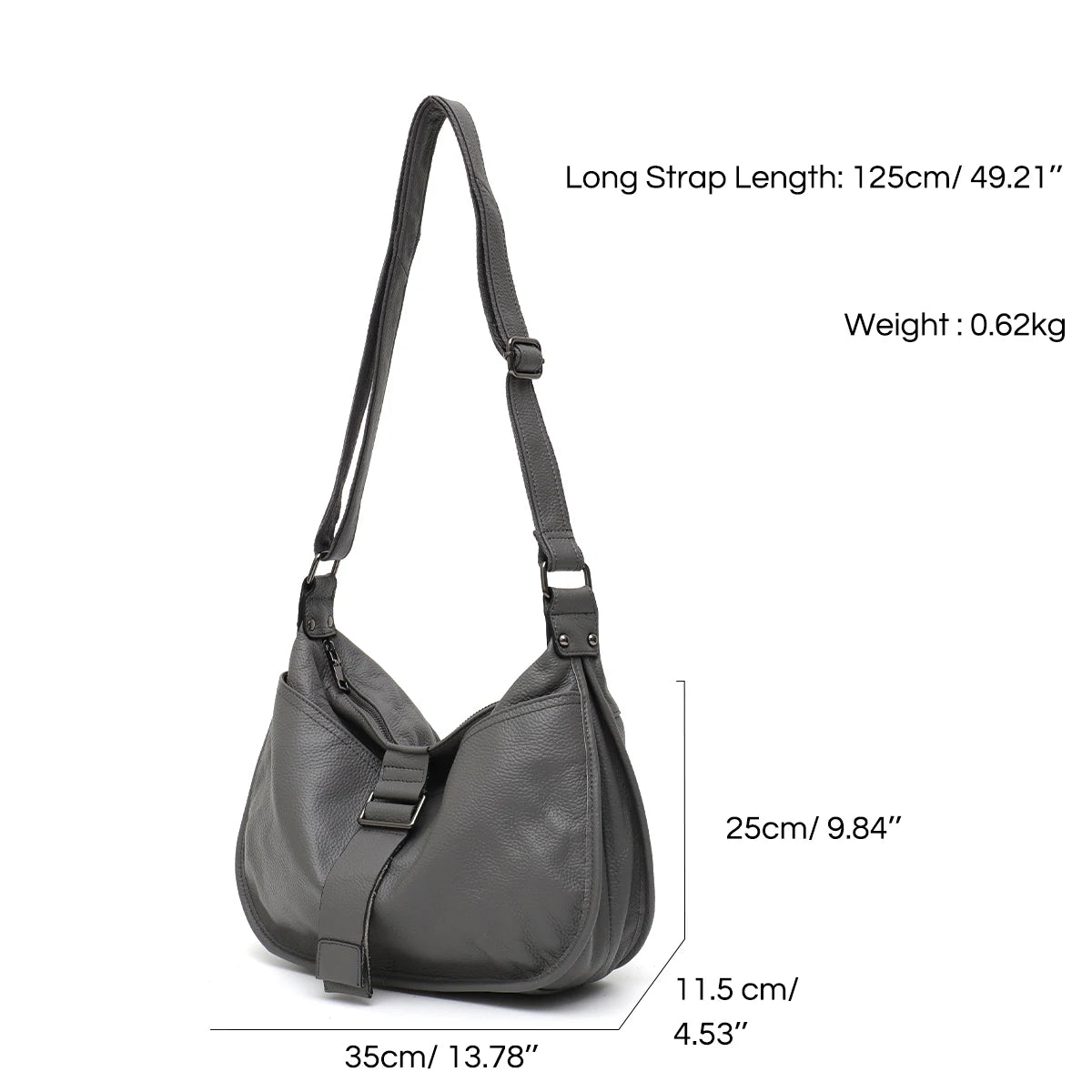 Women Design Style Genuine Leather Shoulder Bag Multi Pockets Casual Daily Slouchy Preppy Chic Handbag Messenger Satchel Purse